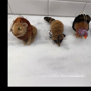 Crate&Barrel bottlebrush woodland Animal Ornament Set of 3.